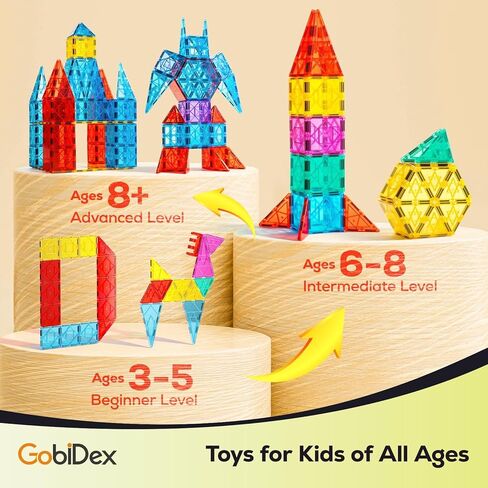 GobiDex Magnetic Tiles for Kids Age 3+, Magnets Building Blocks Toddler Toys Birthday Gifts for Boys & Girls (52PCS) in Kuwait
