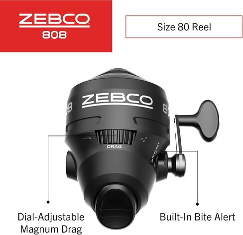 بكرة صيد الأسماك Zebco 888 Spincast، مقاس 80 بكرة، قابلة للتغيير لليد اليمنى أو اليسرى، تنبيه مدمج للعض، نسبة تروس 2.6:1، ملفوفة مسبقًا بخط Zebco بوزن 25 رطل، فضي in Kuwait