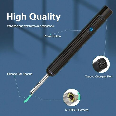 أداة إزالة شمع الأذن، منظف الأذن مع الكاميرا والضوء، مجموعة إزالة شمع الأذن البصرية الذكية، ملعقة أذن سيليكون مقاومة للماء لسهولة تنظيف شمع الأذن (NE7) (NE7) in Kuwait