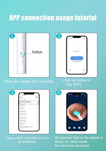 أداة إزالة شمع الأذن، منظف الأذن مع الكاميرا والضوء، مجموعة إزالة شمع الأذن البصرية الذكية، ملعقة أذن سيليكون مقاومة للماء لسهولة تنظيف شمع الأذن (NE7) (NE7) in Kuwait