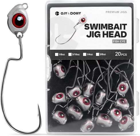 OJY&DOIIIY Fish Eye Swimbait Jig Heads, 10/20 Pack Weighted Hooks for Texas Rig or Ned Rig Fishing 1/8 3/16 1/4 3/8 oz in Saudi Arabia