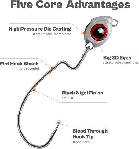 OJY&DOIIIY Fish Eye Swimbait Jig Heads, 10/20 Pack Weighted Hooks for Texas Rig or Ned Rig Fishing 1/8 3/16 1/4 3/8 oz in Saudi Arabia