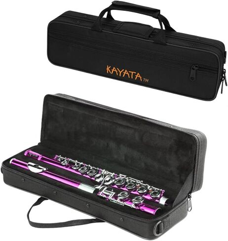 KAYATA C Flute - فلوت طالب بفتحة مغلقة مطلي بالنيكل، 16 مفتاحًا للمبتدئين، حقيبة قماش خفيفة الوزن، حزام الكتف، قطعة قماش للتنظيف، شحم المفاصل، وقفازات (أسود) in Kuwait