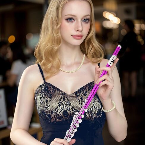 KAYATA C Flute - فلوت طالب بفتحة مغلقة مطلي بالنيكل، 16 مفتاحًا للمبتدئين، حقيبة قماش خفيفة الوزن، حزام الكتف، قطعة قماش للتنظيف، شحم المفاصل، وقفازات (أسود) in Kuwait