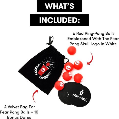 Fear Pong: Ball Bag Set – 6 Extra Balls + 10 Extra Dare Cards – The Perfect Add-on for Beer Pong Parties and Game Night in Saudi Arabia