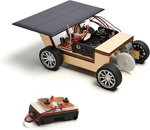 Pica Toys Solar-Powered Car V1, Wooden STEM Kit with Wireless Remote Control for Boys and Girls, Hybrid Powered by Solar Power and Batteries, Educational Motor Toy Gift for Kids Aged 8-12 in Kuwait