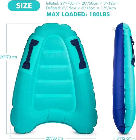 Inflatable Body Surfing Float Board Surf Rider for Slip and Slides Pool Water Game Portable Dual Boogie Board Wave Bodyboard Water Beach Fun Toy Double-Color Design for Kids and Adult 3020Inch in Kuwait