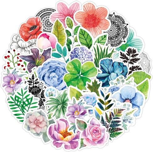 Flower Sticker 50PCS Plant Sticker Refrigerator Water Cup Computer Skateboard Phone Guitar Waterproof Sticker Child Youth Adult Flower VinylSticker Decal in Saudi Arabia