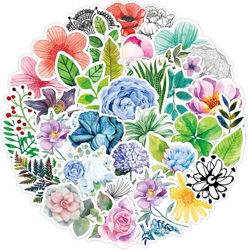 Flower Sticker 50PCS Plant Sticker Refrigerator Water Cup Computer Skateboard Phone Guitar Waterproof Sticker Child Youth Adult Flower VinylSticker Decal in Saudi Arabia