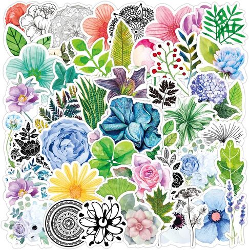 Flower Sticker 50PCS Plant Sticker Refrigerator Water Cup Computer Skateboard Phone Guitar Waterproof Sticker Child Youth Adult Flower VinylSticker Decal in Saudi Arabia