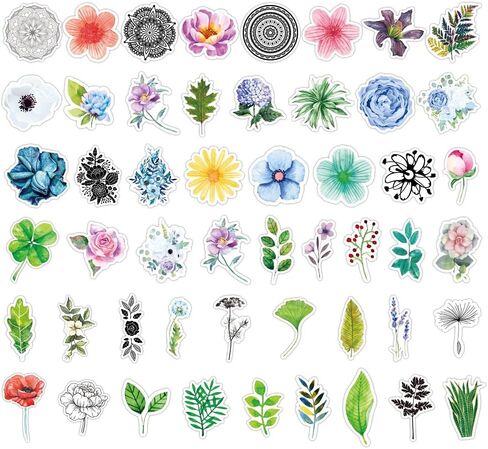 Flower Sticker 50PCS Plant Sticker Refrigerator Water Cup Computer Skateboard Phone Guitar Waterproof Sticker Child Youth Adult Flower VinylSticker Decal in Saudi Arabia