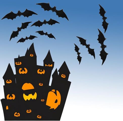 GXXMEI 180 قطعة لتزيين الخفافيش ثلاثية الأبعاد للهالوين، 4 أحجام مختلفة واقعية من PVC الأسود ثلاثي الأبعاد ملصق خفاش مخيف لديكور المنزل DIY ملصق جداري للحمام في الأماكن المغلقة لوازم حفلات الهالوين in Kuwait