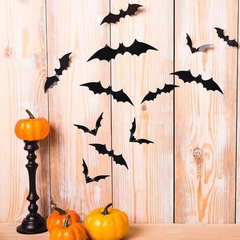 GXXMEI 180 قطعة لتزيين الخفافيش ثلاثية الأبعاد للهالوين، 4 أحجام مختلفة واقعية من PVC الأسود ثلاثي الأبعاد ملصق خفاش مخيف لديكور المنزل DIY ملصق جداري للحمام في الأماكن المغلقة لوازم حفلات الهالوين in Kuwait