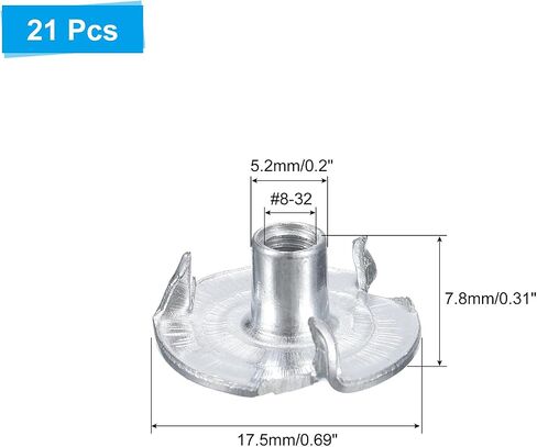 uxcell #8-32 T-Nuts, Zinc-Plated Carbon Steel 3-Pronged Tee Nuts Threaded Inserts for Climbing Holds and Wood Working, White 21Pcs in Saudi Arabia