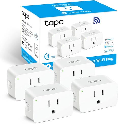 TP-Link Tapo Smart Plug Mini 15A، قابس Wi-Fi للمنزل الذكي، إعداد سهل للغاية، متوافق مع Alexa وGoogle Home، لا يتطلب محور، معتمد من UL، 2.4G WiFi فقط، أبيض، Tapo P105 (4 عبوات) in Kuwait