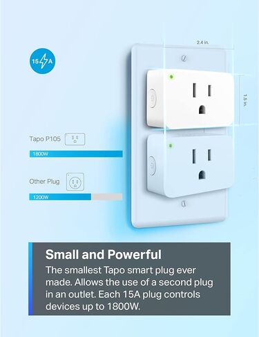 TP-Link Tapo Smart Plug Mini 15A، قابس Wi-Fi للمنزل الذكي، إعداد سهل للغاية، متوافق مع Alexa وGoogle Home، لا يتطلب محور، معتمد من UL، 2.4G WiFi فقط، أبيض، Tapo P105 (4 عبوات) in Kuwait