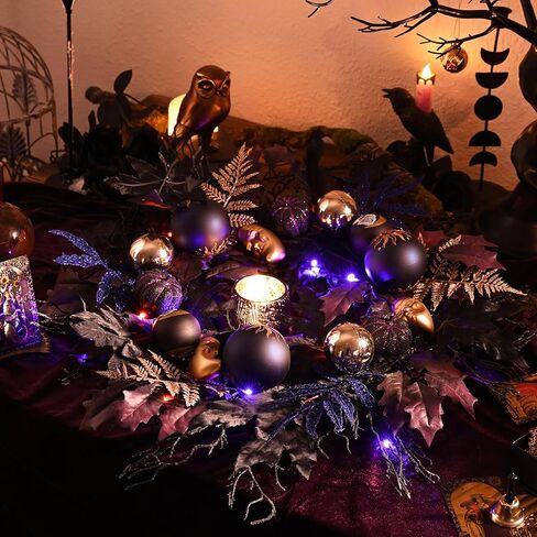DecorbyHannah إكليل الهالوين، 24 بوصة مضاءة إكليل باب الهالوين مع زخارف ساحرة باللونين الأسود والأرجواني وأوراق القيقب لنافذة الشرفة في الهواء الطلق وديكور المنزل الداخلي in Kuwait