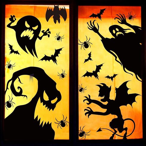 Halloween Window Cling Sticker,Giant Spooky Monster Silhouette Window Decal for Halloween Party Decoration,4 Sheet in Saudi Arabia