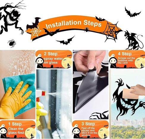 Halloween Window Cling Sticker,Giant Spooky Monster Silhouette Window Decal for Halloween Party Decoration,4 Sheet in Saudi Arabia