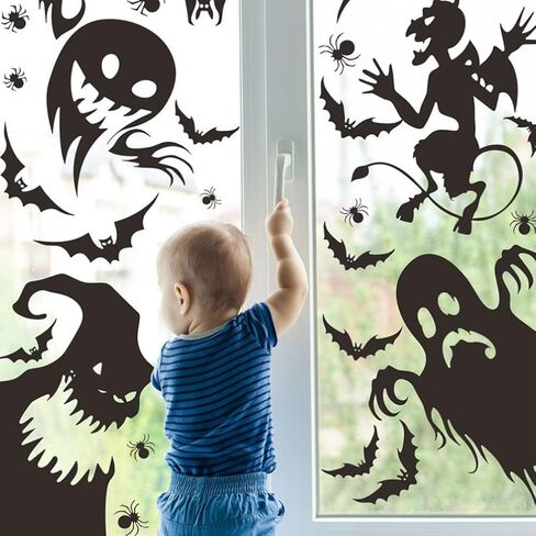 Halloween Window Cling Sticker,Giant Spooky Monster Silhouette Window Decal for Halloween Party Decoration,4 Sheet in Saudi Arabia