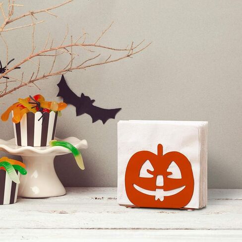 MyGift Orange Pumpkin Shaped Metal Napkin Holder, Dinner Cocktail Napkin Holder for Table, Decorative Halloween Pumpkin Decor in Saudi Arabia