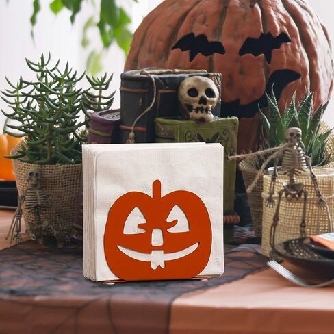 MyGift Orange Pumpkin Shaped Metal Napkin Holder, Dinner Cocktail Napkin Holder for Table, Decorative Halloween Pumpkin Decor in Saudi Arabia