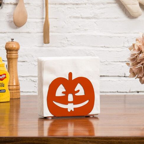 MyGift Orange Pumpkin Shaped Metal Napkin Holder, Dinner Cocktail Napkin Holder for Table, Decorative Halloween Pumpkin Decor in Saudi Arabia