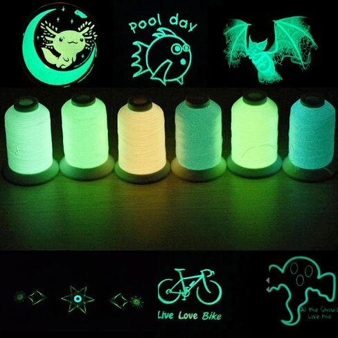 Simthread [Long Glow Duration] Embroidery Machine Thread Glow in The Dark Thread 15 Colors 550 Yards, 100% Polyester Embroidery Threads for Music Festivals, Parties, Raves, and More in Saudi Arabia