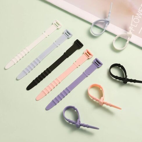 SAVITA 20pcs Reusable Wire Ties, 4.5inch Silicone Cable Ties Elastic Silicone Cord Organizer Straps Reusable Cable Zip Ties for Charging Cables USB Cables Earphones Line Pens Key Chains (Black) in Kuwait