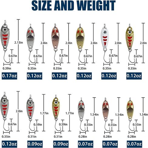 12PCS Fishing Spoons Trout Fishing Colorful Hard Metal Spinner Baits Fishing Jig Spoon Lures Kit with Tackle Box in Saudi Arabia