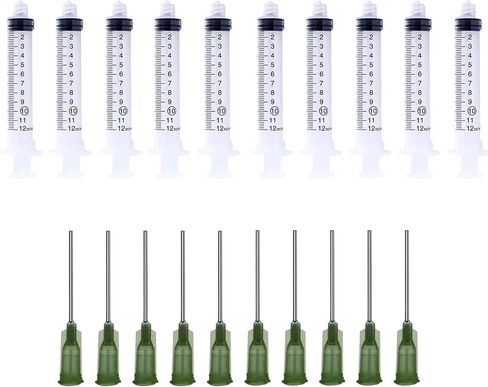 حقنة معقمة 10 مل 14 جم × 1 بوصة إبر ذات أطراف حادة - 10 عبوات - مثالية للتوزيع الدقيق، والحرف اليدوية، والمشروعات اليدوية، والتعامل مع السوائل in Kuwait