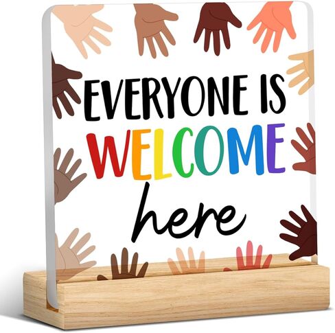 Diversity Desk Decor Equality Everyone Is Welcome Here Acrylic Desk Plaque Sign Inclusion Clear Desk Decorative Sign for School Classroom in Saudi Arabia