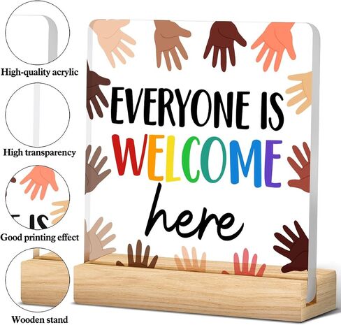 Diversity Desk Decor Equality Everyone Is Welcome Here Acrylic Desk Plaque Sign Inclusion Clear Desk Decorative Sign for School Classroom in Saudi Arabia