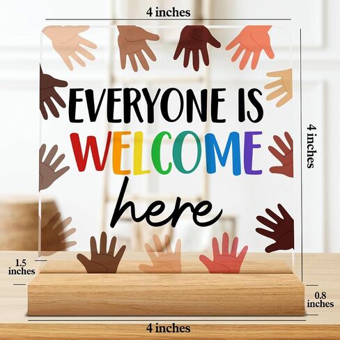 Diversity Desk Decor Equality Everyone Is Welcome Here Acrylic Desk Plaque Sign Inclusion Clear Desk Decorative Sign for School Classroom in Saudi Arabia