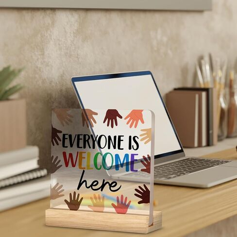 Diversity Desk Decor Equality Everyone Is Welcome Here Acrylic Desk Plaque Sign Inclusion Clear Desk Decorative Sign for School Classroom in Saudi Arabia