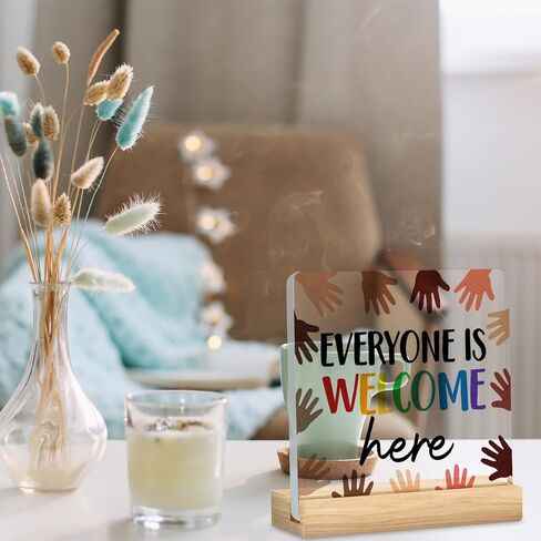 Diversity Desk Decor Equality Everyone Is Welcome Here Acrylic Desk Plaque Sign Inclusion Clear Desk Decorative Sign for School Classroom in Saudi Arabia