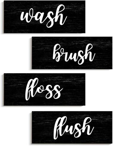 COLOR VALLEY ART ديكور جدار الحمام باللونين الأبيض والأسود، علامات خشبية فن الحمام - فرشاة غسيل فلوش (أسود) in Kuwait