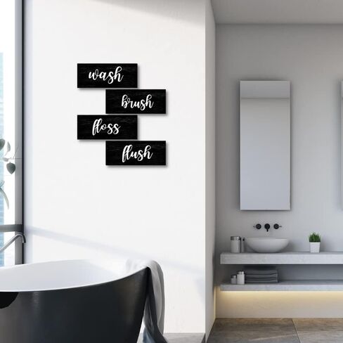 COLOR VALLEY ART ديكور جدار الحمام باللونين الأبيض والأسود، علامات خشبية فن الحمام - فرشاة غسيل فلوش (أسود) in Kuwait