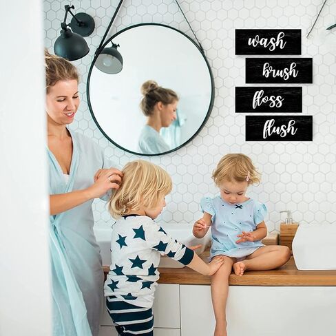 COLOR VALLEY ART ديكور جدار الحمام باللونين الأبيض والأسود، علامات خشبية فن الحمام - فرشاة غسيل فلوش (أسود) in Kuwait