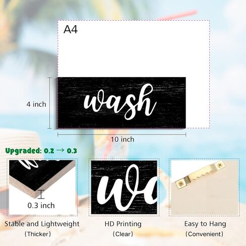 COLOR VALLEY ART ديكور جدار الحمام باللونين الأبيض والأسود، علامات خشبية فن الحمام - فرشاة غسيل فلوش (أسود) in Kuwait