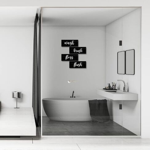 COLOR VALLEY ART ديكور جدار الحمام باللونين الأبيض والأسود، علامات خشبية فن الحمام - فرشاة غسيل فلوش (أسود) in Kuwait