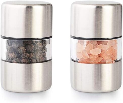 Premium Sea Salt and Pepper Mill Set - Spice Mill with Brushed Stainless Steel, Small Portable Ceramic Salt and Pepper Shakers (2-Piece Set) in Saudi Arabia