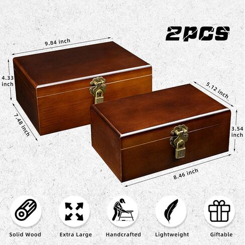 Wooden Storage Box Decorative Boxes with Lock and Keys Set of 2 Large Wood Keepsake Box Case with Hinged Lids Memory Gift Box Vintage Treasure Chest for Jewelry Trinket Stash Box Crate Trunk Organizer in Saudi Arabia