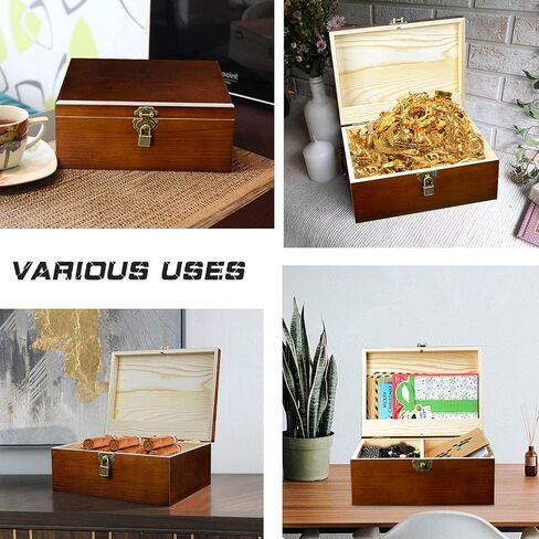 Wooden Storage Box Decorative Boxes with Lock and Keys Set of 2 Large Wood Keepsake Box Case with Hinged Lids Memory Gift Box Vintage Treasure Chest for Jewelry Trinket Stash Box Crate Trunk Organizer in Saudi Arabia