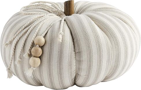 Mud Pie Ticking Stripe Pumpkin, Small, 8 1/2" x 6" Dia, Tan in Saudi Arabia