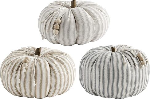 Mud Pie Ticking Stripe Pumpkin, Small, 8 1/2" x 6" Dia, Tan in Saudi Arabia
