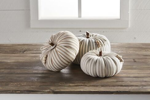 Mud Pie Ticking Stripe Pumpkin, Small, 8 1/2" x 6" Dia, Tan in Saudi Arabia