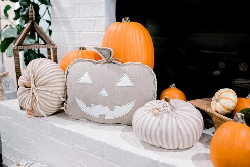 Mud Pie Ticking Stripe Pumpkin, Small, 8 1/2" x 6" Dia, Tan in Saudi Arabia