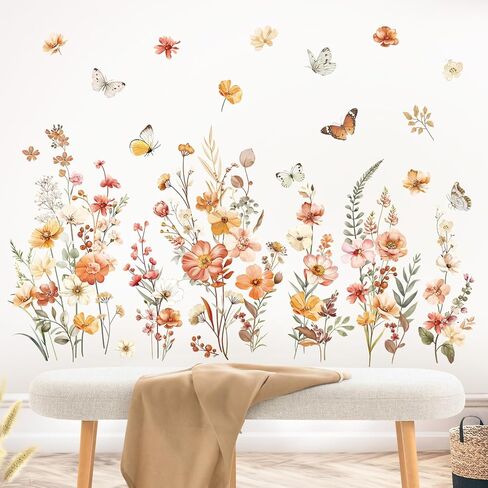 decalmile Boho Flower Wall Decals Garden Floral Butterflies Wildflower Wall Stickers Girls Bedroom Living Room Baby Nursery Wall Decor in Saudi Arabia