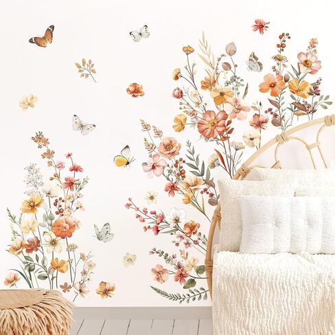 decalmile Boho Flower Wall Decals Garden Floral Butterflies Wildflower Wall Stickers Girls Bedroom Living Room Baby Nursery Wall Decor in Saudi Arabia